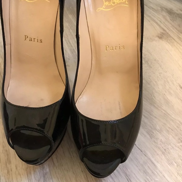 Christian Louboutin Lady Peep Black Patent High Heel Platform EUC see soles ❤️ - Picture 3 of 11
